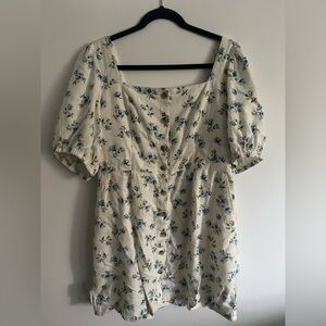 Old Navy Floral Blouse - Cream and Blue